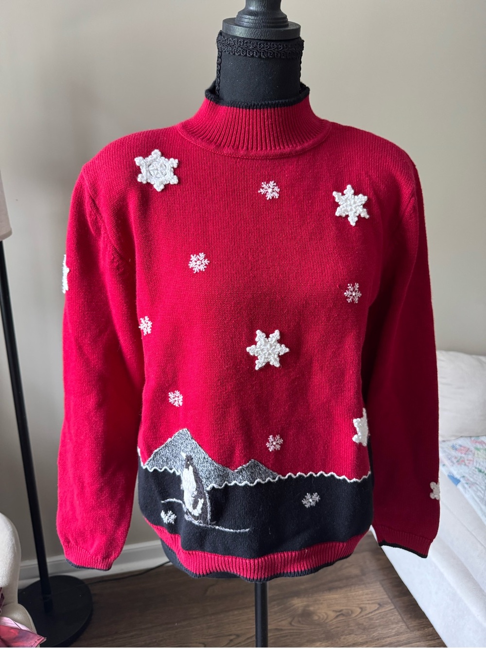 Alfred Dunner Red Holiday Snowflake Turtleneck Sweater